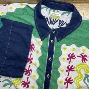 Celandine x‎ Daniella Manini Linen Blend Button Shirt Women's 2X Tropical Palms